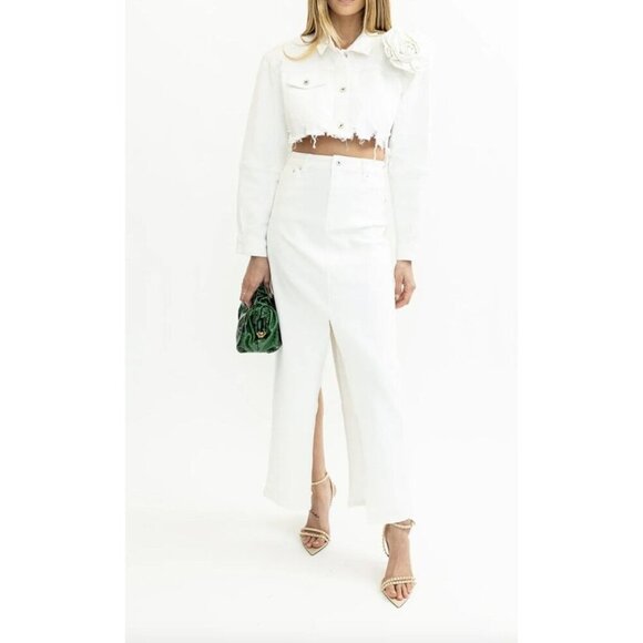 Torn by Ronny Kobo Ezra Denim Midi Skirt White Womens Size 2 - Picture 1 of 7